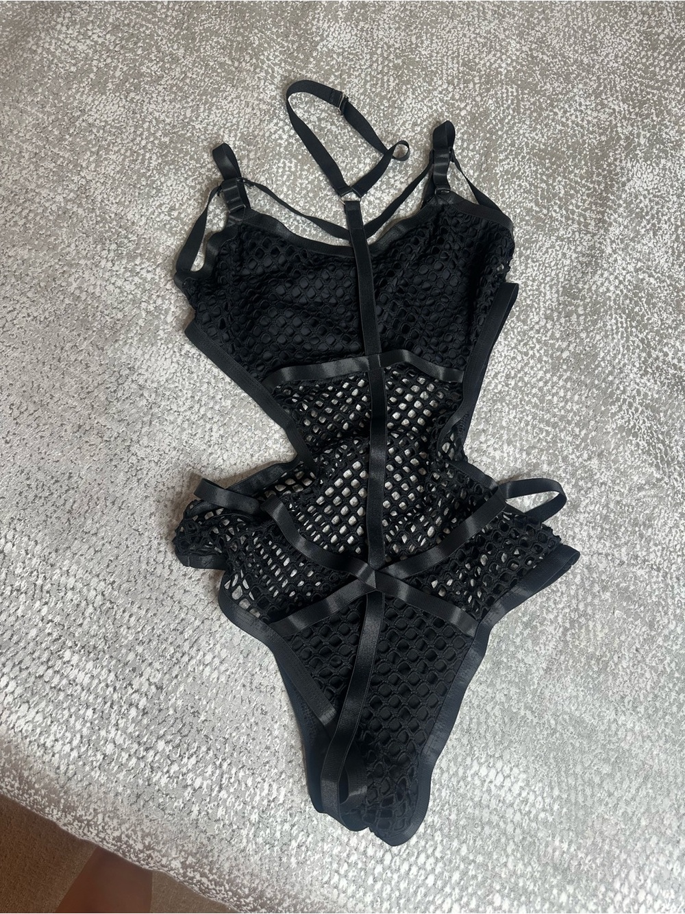 Black Strappy Mesh One-Piece Bodysuit